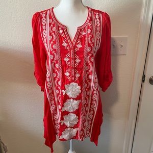 Andree by unit red embroidered tunic